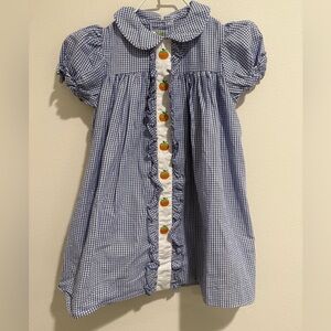 Classic Whimsy Blue Gingham Embroidered Pumpkin Dress Fall Classic  size 4